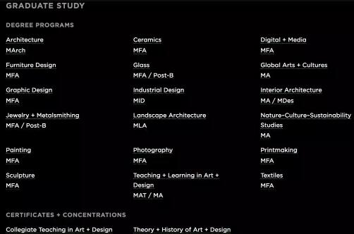羅德島設(shè)計(jì)學(xué)院專業(yè)設(shè)置